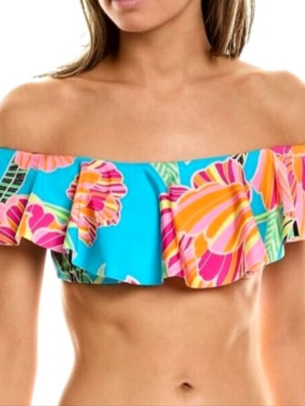 NWT Trina Turk Poppy Off The Shoulder Ruffle Bandeau Swim Top Size 6